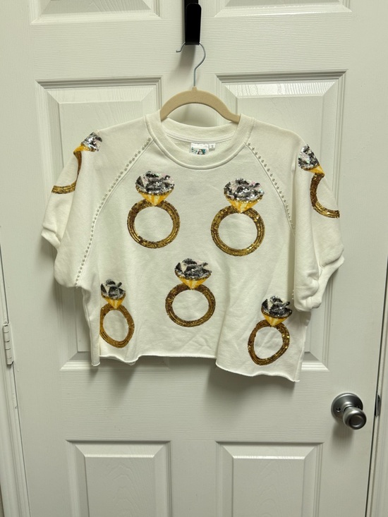 QUEEN OF SPARKLES Sweaters - NWT Queen of Sparkles White Ring Cropped Sweater Top
